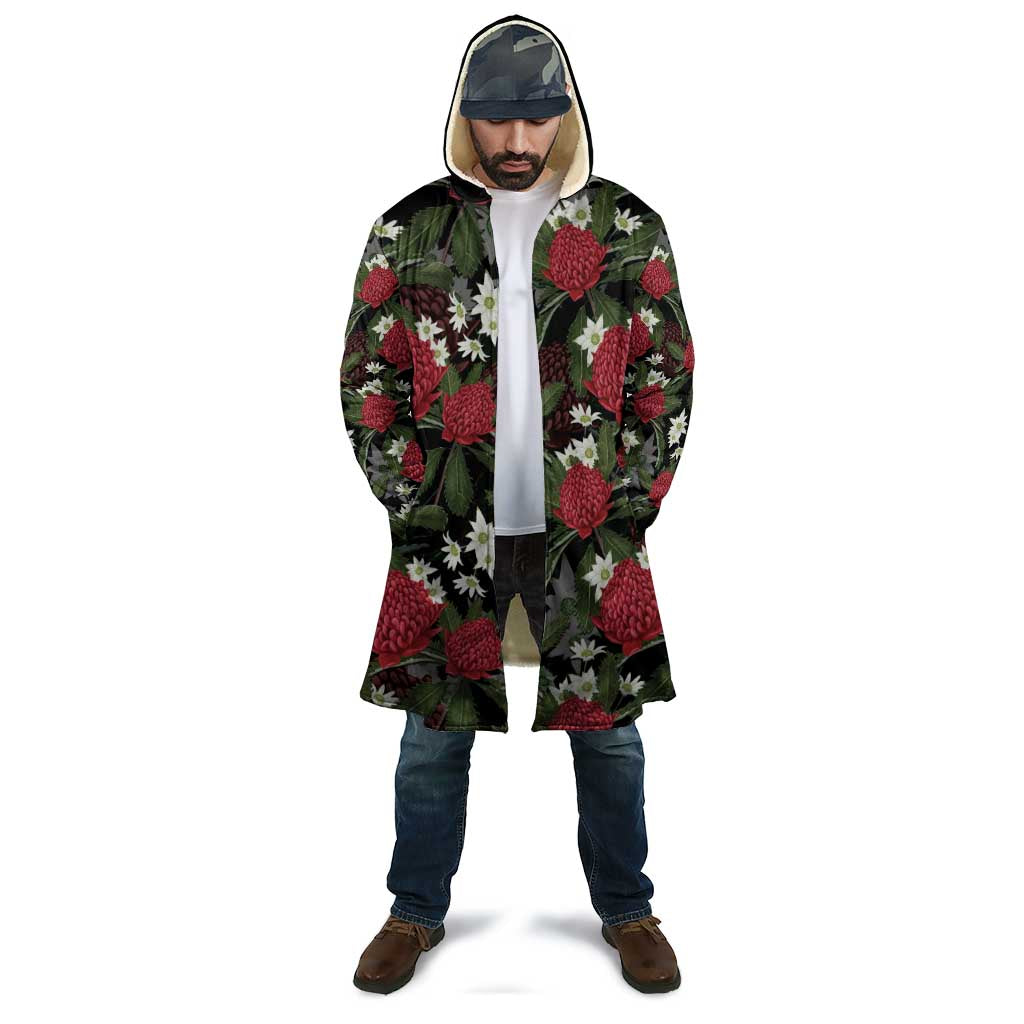 Australia Waratah Flannel Flower Cloak Aussie Native Flowers Seamless Stylized - Aussie Hoodie