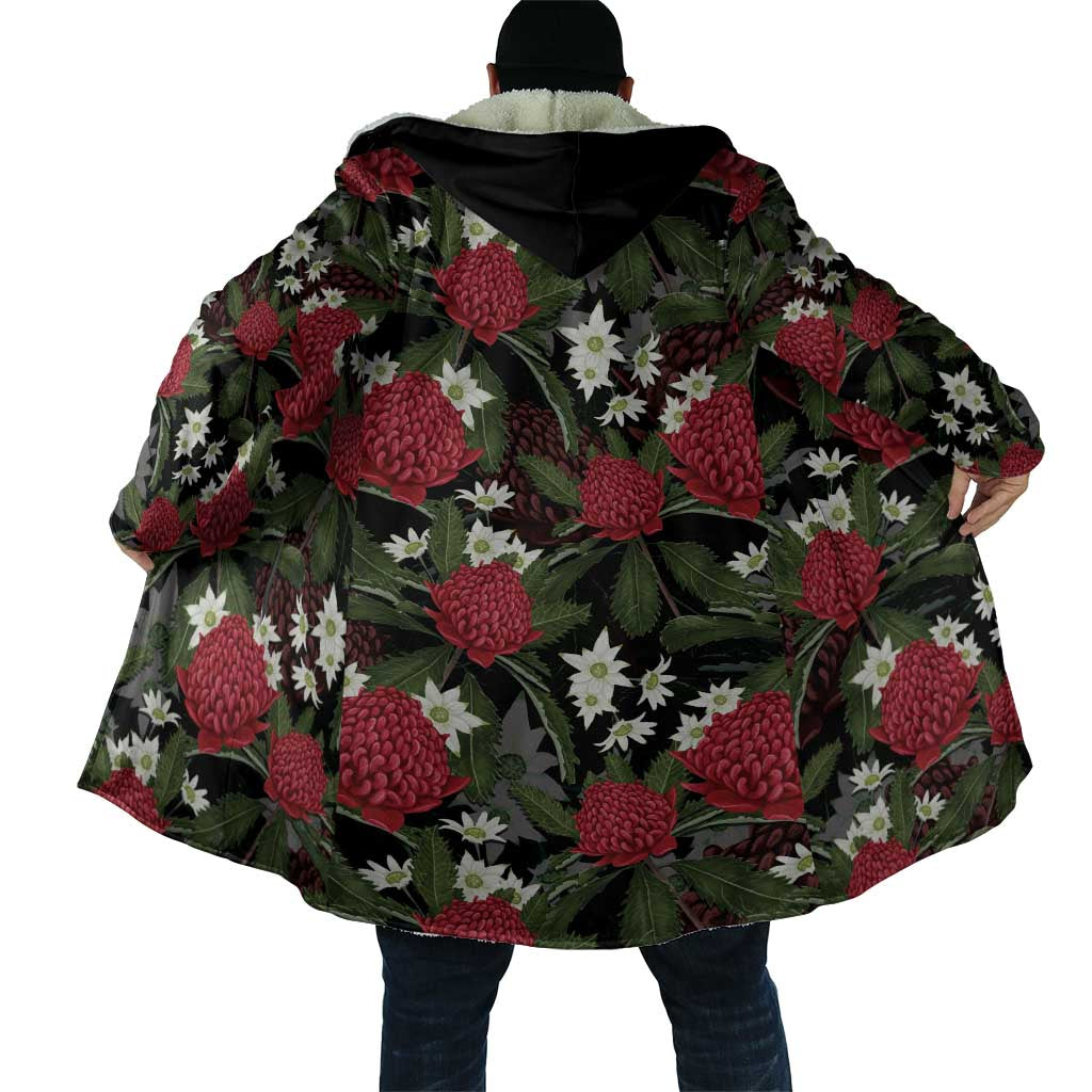 Australia Waratah Flannel Flower Cloak Aussie Native Flowers Seamless Stylized - Aussie Hoodie