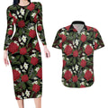 Australia Waratah Flannel Flower Couples Matching Long Sleeve Bodycon Dress and Hawaiian Shirt Aussie Native Flowers Seamless Stylized - Aussie Hoodie