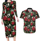 Australia Waratah Flannel Flower Couples Matching Long Sleeve Bodycon Dress and Hawaiian Shirt Aussie Native Flowers Seamless Stylized - Aussie Hoodie