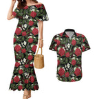 Australia Waratah Flannel Flower Couples Matching Mermaid Dress and Hawaiian Shirt Aussie Native Flowers Seamless Stylized - Aussie Hoodie