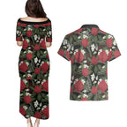 Australia Waratah Flannel Flower Couples Matching Puletasi and Hawaiian Shirt Aussie Native Flowers Seamless Stylized - Aussie Hoodie