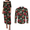 Australia Waratah Flannel Flower Couples Matching Puletasi and Long Sleeve Button Shirt Aussie Native Flowers Seamless Stylized - Aussie Hoodie
