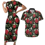 Australia Waratah Flannel Flower Couples Matching Short Sleeve Bodycon Dress and Hawaiian Shirt Aussie Native Flowers Seamless Stylized - Aussie Hoodie