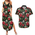 Australia Waratah Flannel Flower Couples Matching Summer Maxi Dress and Hawaiian Shirt Aussie Native Flowers Seamless Stylized - Aussie Hoodie