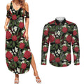 Australia Waratah Flannel Flower Couples Matching Summer Maxi Dress and Long Sleeve Button Shirt Aussie Native Flowers Seamless Stylized - Aussie Hoodie