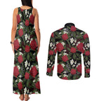 Australia Waratah Flannel Flower Couples Matching Tank Maxi Dress and Long Sleeve Button Shirt Aussie Native Flowers Seamless Stylized - Aussie Hoodie