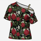 Australia Waratah Flannel Flower Cross Shoulder Shirt Aussie Native Flowers Seamless Stylized - Aussie Hoodie