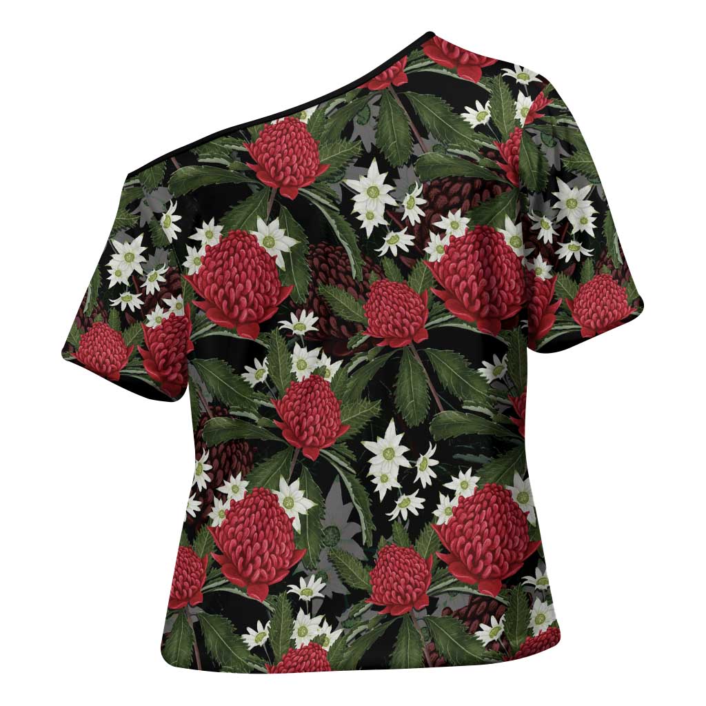 Australia Waratah Flannel Flower Cross Shoulder Shirt Aussie Native Flowers Seamless Stylized - Aussie Hoodie