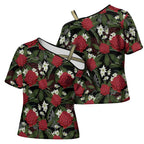 Australia Waratah Flannel Flower Cross Shoulder Shirt Aussie Native Flowers Seamless Stylized - Aussie Hoodie