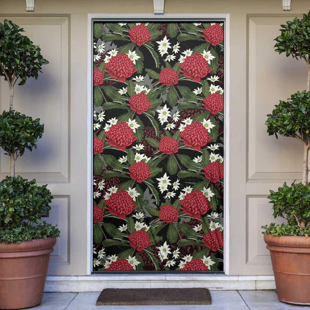 Australia Waratah Flannel Flower Door Cover Aussie Native Flowers Seamless Stylized - Aussie Hoodie