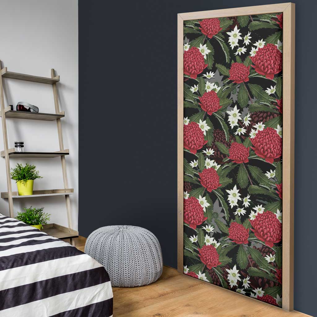 Australia Waratah Flannel Flower Door Cover Aussie Native Flowers Seamless Stylized - Aussie Hoodie