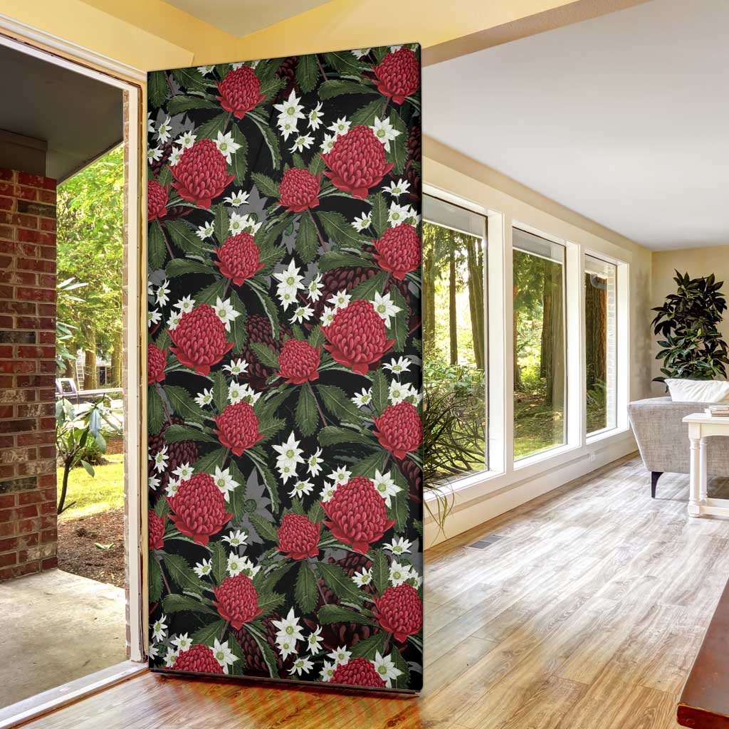 Australia Waratah Flannel Flower Door Cover Aussie Native Flowers Seamless Stylized - Aussie Hoodie