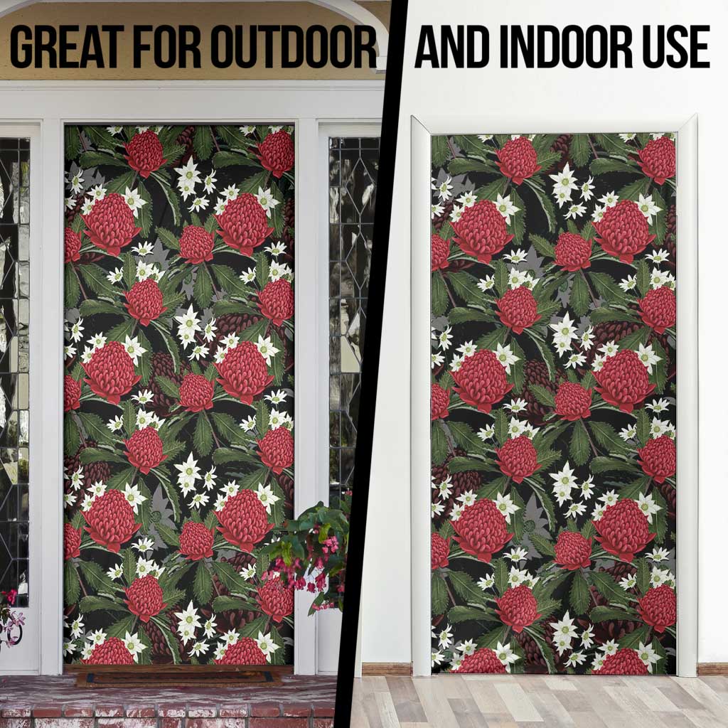 Australia Waratah Flannel Flower Door Cover Aussie Native Flowers Seamless Stylized - Aussie Hoodie