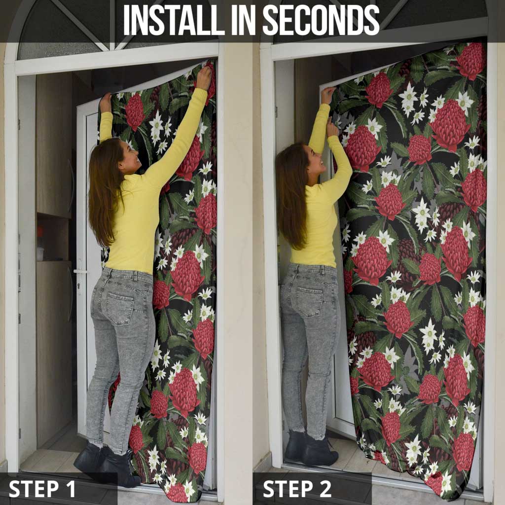 Australia Waratah Flannel Flower Door Cover Aussie Native Flowers Seamless Stylized - Aussie Hoodie