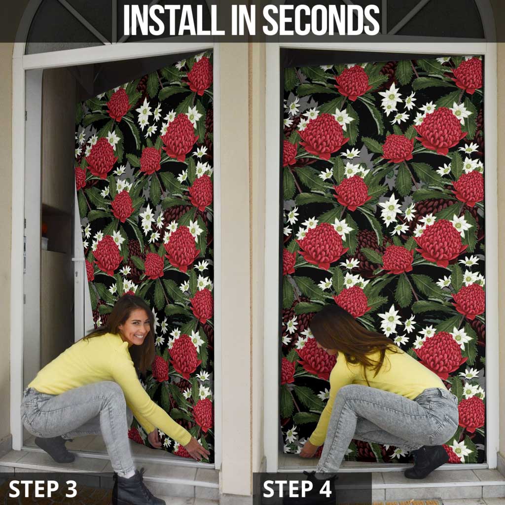 Australia Waratah Flannel Flower Door Cover Aussie Native Flowers Seamless Stylized - Aussie Hoodie