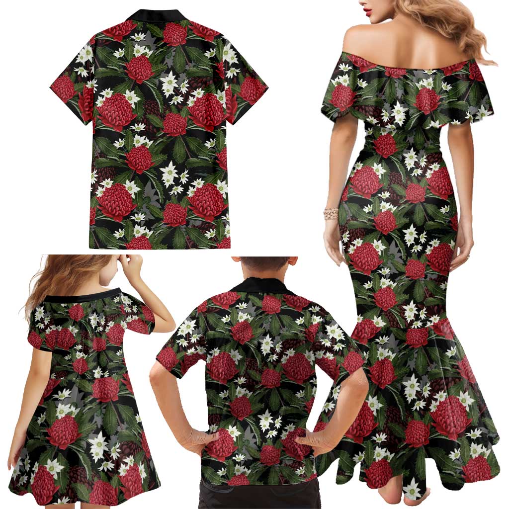 Australia Waratah Flannel Flower Family Matching Mermaid Dress and Hawaiian Shirt Aussie Native Flowers Seamless Stylized - Aussie Hoodie