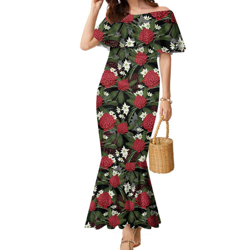 Australia Waratah Flannel Flower Family Matching Mermaid Dress and Hawaiian Shirt Aussie Native Flowers Seamless Stylized - Aussie Hoodie