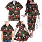 Australia Waratah Flannel Flower Family Matching Off The Shoulder Long Sleeve Dress and Hawaiian Shirt Aussie Native Flowers Seamless Stylized - Aussie Hoodie