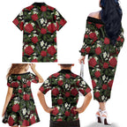 Australia Waratah Flannel Flower Family Matching Off The Shoulder Long Sleeve Dress and Hawaiian Shirt Aussie Native Flowers Seamless Stylized - Aussie Hoodie