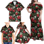 Australia Waratah Flannel Flower Family Matching Off Shoulder Maxi Dress and Hawaiian Shirt Aussie Native Flowers Seamless Stylized - Aussie Hoodie