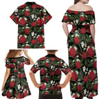 Australia Waratah Flannel Flower Family Matching Off Shoulder Maxi Dress and Hawaiian Shirt Aussie Native Flowers Seamless Stylized - Aussie Hoodie