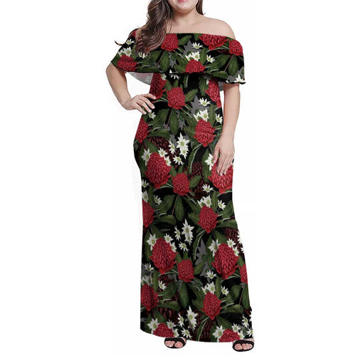 Australia Waratah Flannel Flower Family Matching Off Shoulder Maxi Dress and Hawaiian Shirt Aussie Native Flowers Seamless Stylized - Aussie Hoodie