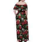 Australia Waratah Flannel Flower Family Matching Off Shoulder Maxi Dress and Hawaiian Shirt Aussie Native Flowers Seamless Stylized - Aussie Hoodie