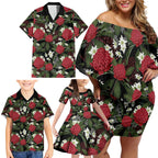Australia Waratah Flannel Flower Family Matching Off Shoulder Short Dress and Hawaiian Shirt Aussie Native Flowers Seamless Stylized - Aussie Hoodie