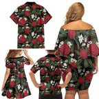 Australia Waratah Flannel Flower Family Matching Off Shoulder Short Dress and Hawaiian Shirt Aussie Native Flowers Seamless Stylized - Aussie Hoodie