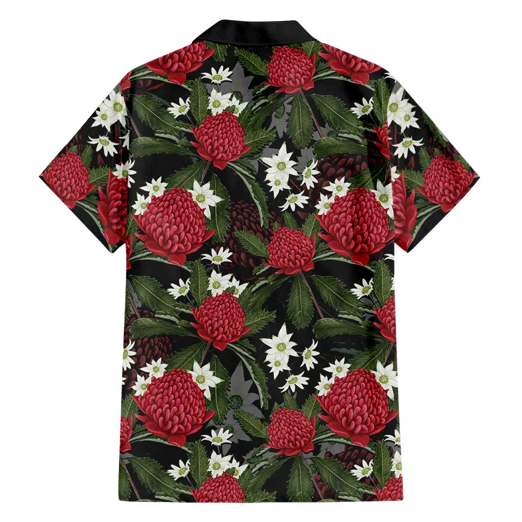 Australia Waratah Flannel Flower Family Matching Off Shoulder Short Dress and Hawaiian Shirt Aussie Native Flowers Seamless Stylized - Aussie Hoodie