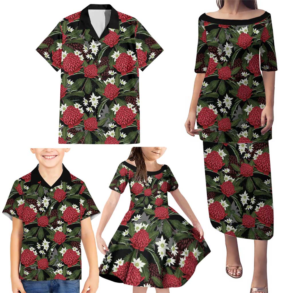 Australia Waratah Flannel Flower Family Matching Puletasi and Hawaiian Shirt Aussie Native Flowers Seamless Stylized - Aussie Hoodie
