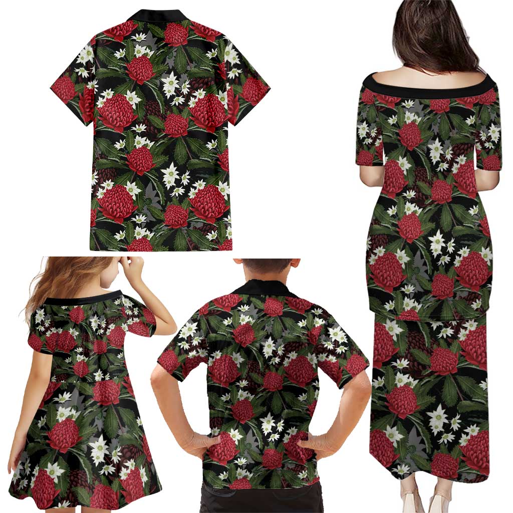 Australia Waratah Flannel Flower Family Matching Puletasi and Hawaiian Shirt Aussie Native Flowers Seamless Stylized - Aussie Hoodie