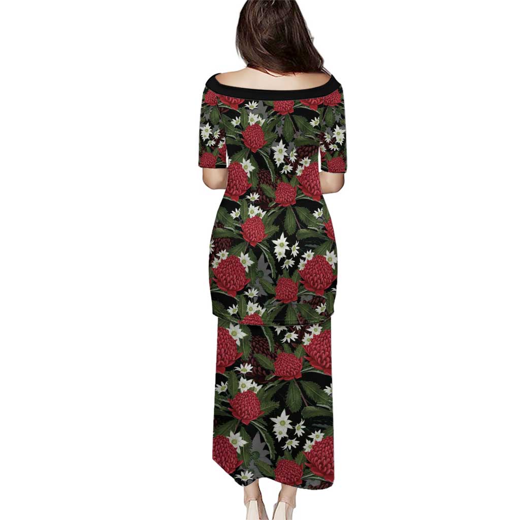 Australia Waratah Flannel Flower Family Matching Puletasi and Hawaiian Shirt Aussie Native Flowers Seamless Stylized - Aussie Hoodie