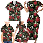 Australia Waratah Flannel Flower Family Matching Short Sleeve Bodycon Dress and Hawaiian Shirt Aussie Native Flowers Seamless Stylized - Aussie Hoodie