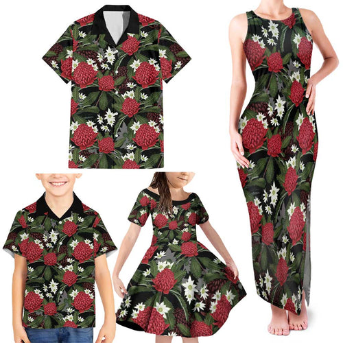 Australia Waratah Flannel Flower Family Matching Tank Maxi Dress and Hawaiian Shirt Aussie Native Flowers Seamless Stylized - Aussie Hoodie