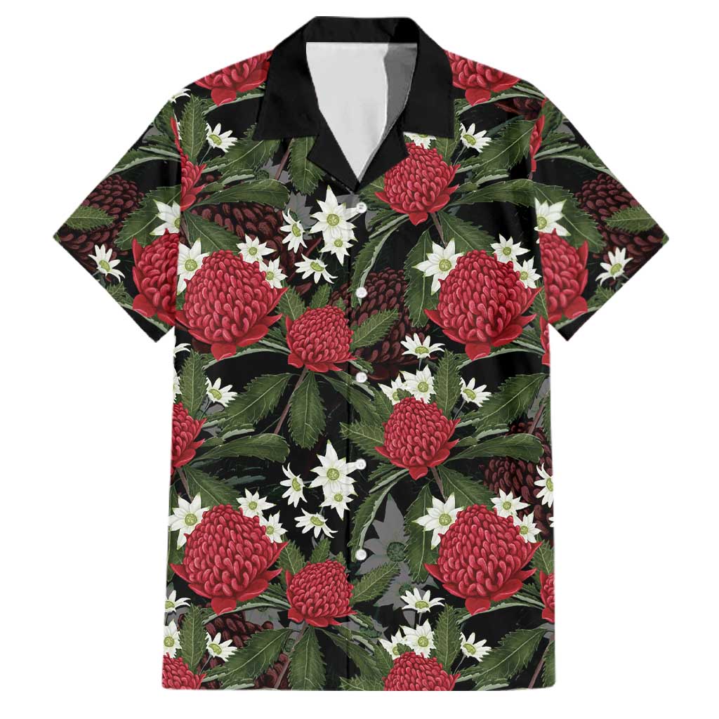 Australia Waratah Flannel Flower Family Matching Tank Maxi Dress and Hawaiian Shirt Aussie Native Flowers Seamless Stylized - Aussie Hoodie
