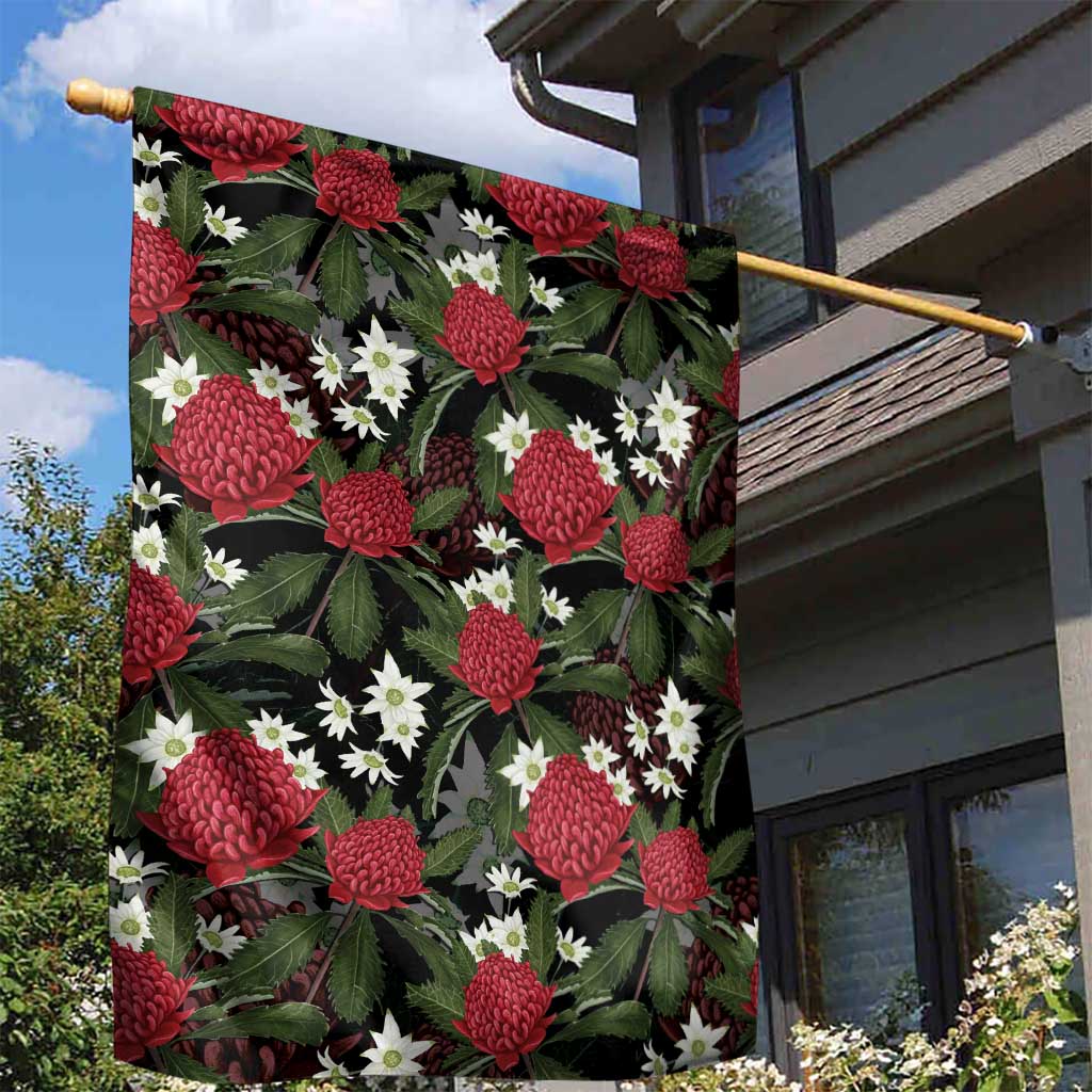 Australia Waratah Flannel Flower Garden Flag Aussie Native Flowers Seamless Stylized - Aussie Hoodie