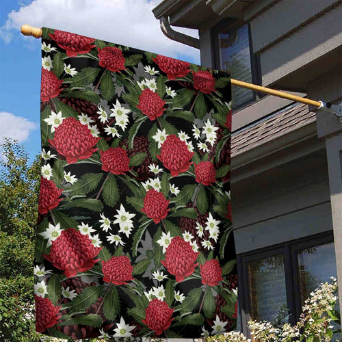 Australia Waratah Flannel Flower Garden Flag Aussie Native Flowers Seamless Stylized - Aussie Hoodie