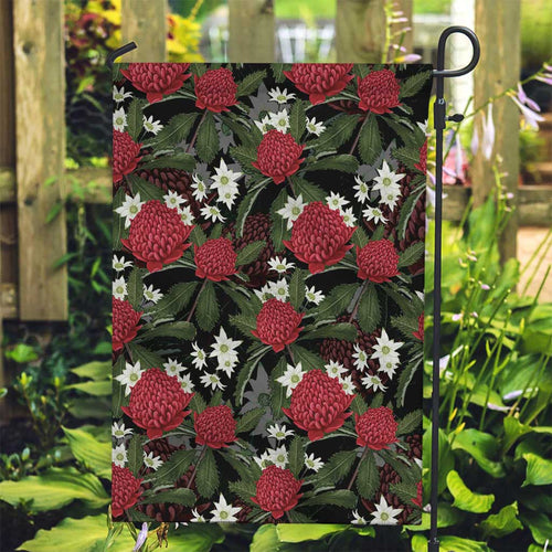 Australia Waratah Flannel Flower Garden Flag Aussie Native Flowers Seamless Stylized - Aussie Hoodie