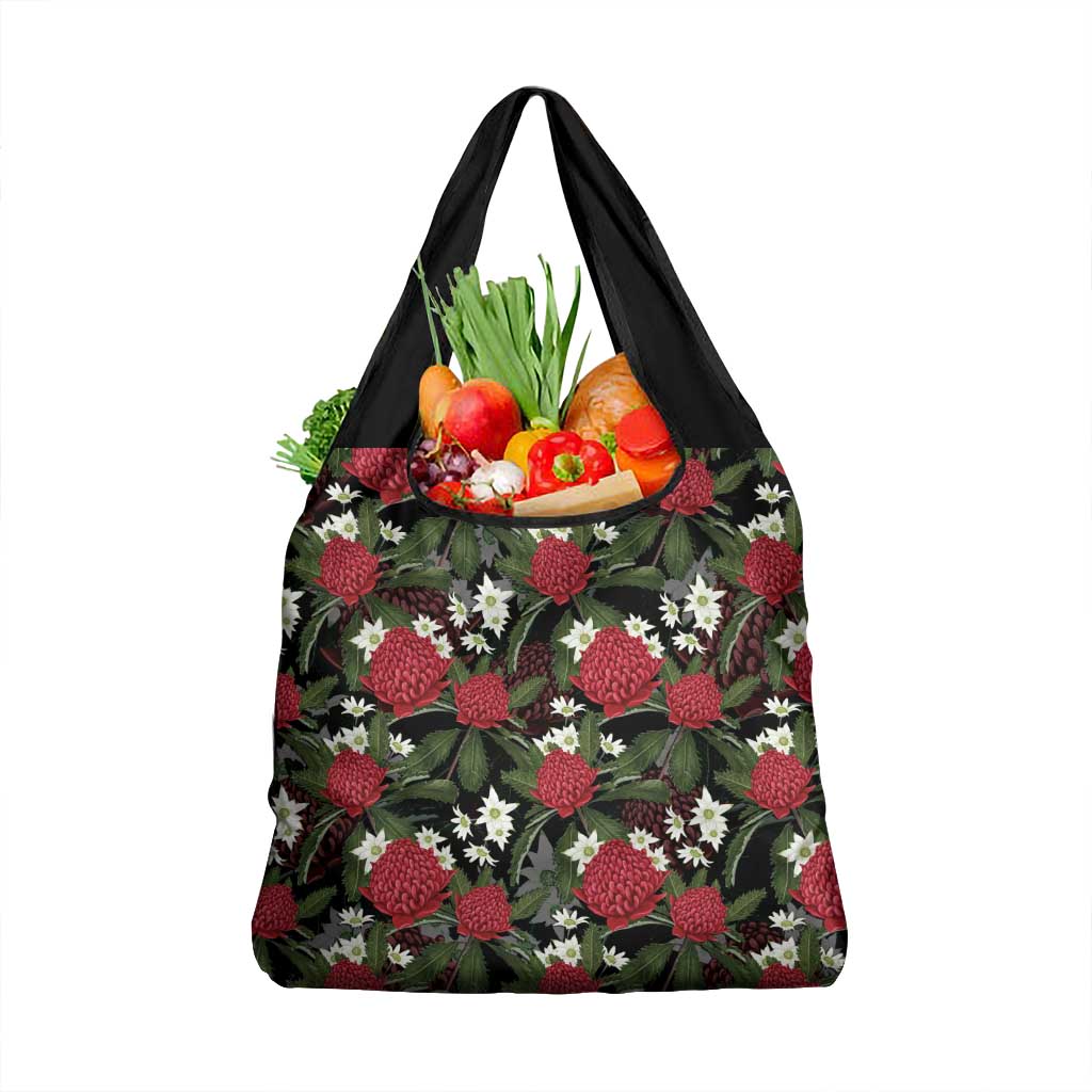 Australia Waratah Flannel Flower Grocery Bag Aussie Native Flowers Seamless Stylized - Aussie Hoodie