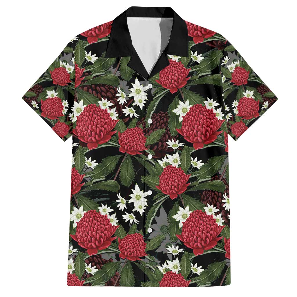 Australia Waratah Flannel Flower Hawaiian Shirt Aussie Native Flowers Seamless Stylized - Aussie Hoodie