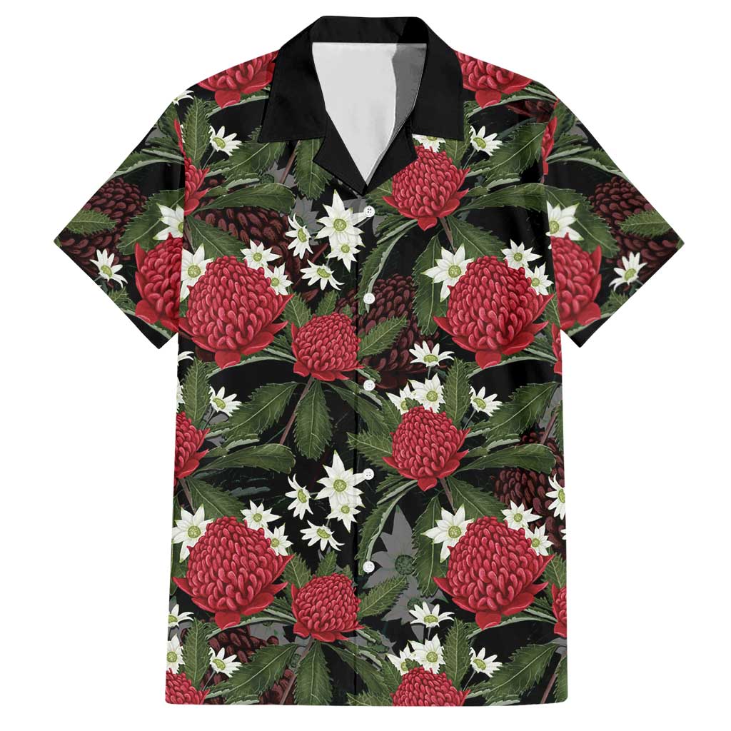 Australia Waratah Flannel Flower Hawaiian Shirt Aussie Native Flowers Seamless Stylized - Aussie Hoodie