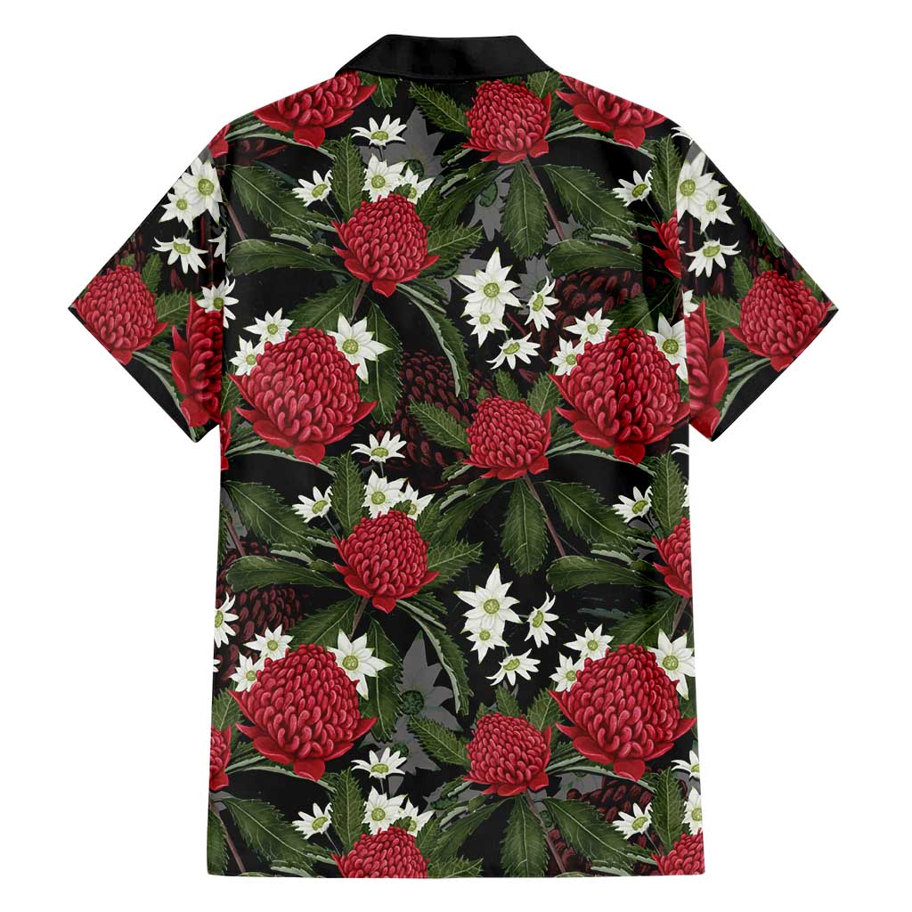 Australia Waratah Flannel Flower Hawaiian Shirt Aussie Native Flowers Seamless Stylized - Aussie Hoodie