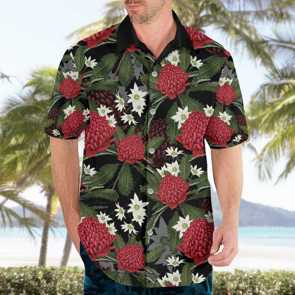 Australia Waratah Flannel Flower Hawaiian Shirt Aussie Native Flowers Seamless Stylized - Aussie Hoodie