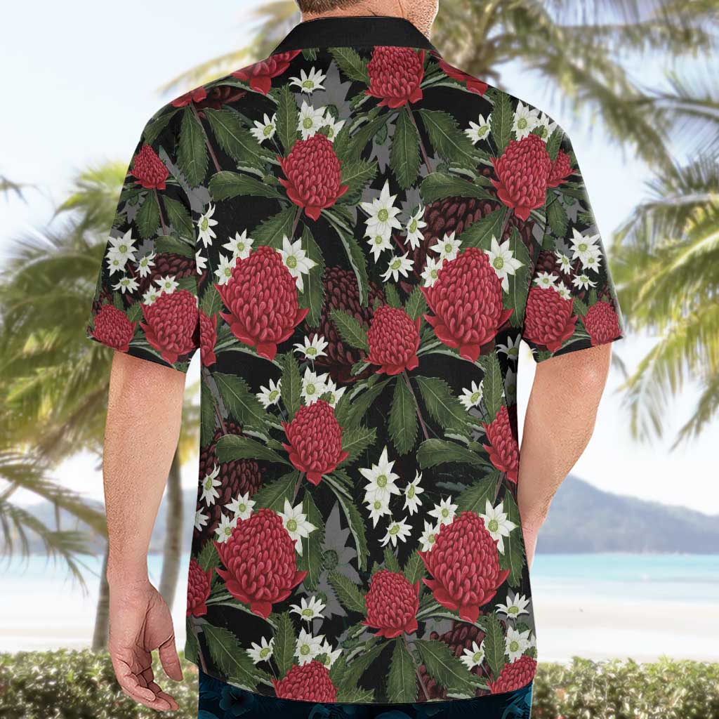 Australia Waratah Flannel Flower Hawaiian Shirt Aussie Native Flowers Seamless Stylized - Aussie Hoodie