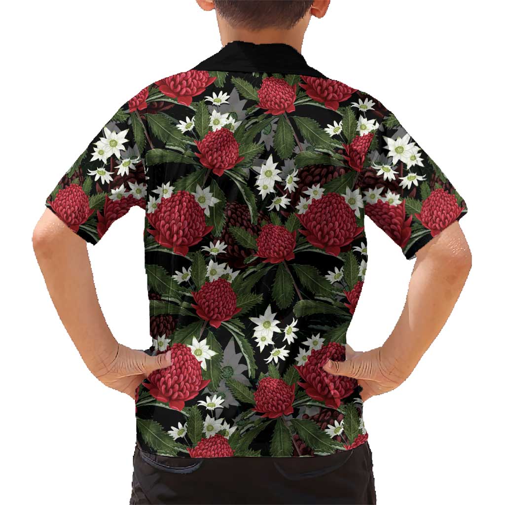 Australia Waratah Flannel Flower Hawaiian Shirt Aussie Native Flowers Seamless Stylized - Aussie Hoodie