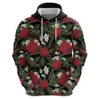 Australia Waratah Flannel Flower Hoodie Aussie Native Flowers Seamless Stylized - Aussie Hoodie