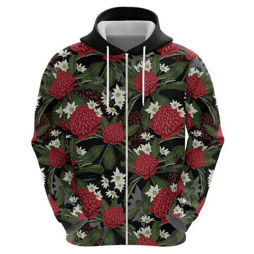 Australia Waratah Flannel Flower Hoodie Aussie Native Flowers Seamless Stylized - Aussie Hoodie