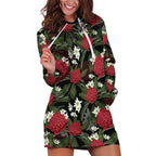 Australia Waratah Flannel Flower Hoodie Dress Aussie Native Flowers Seamless Stylized - Aussie Hoodie